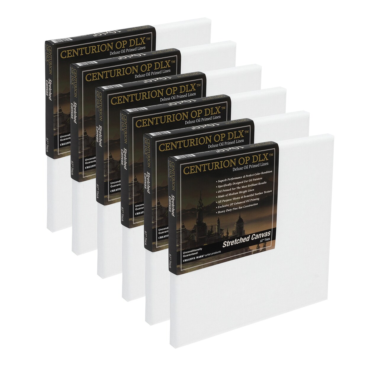 Centurion Deluxe Professional Oil Primed Linen Stretched Canvas, 11oz Linen, Box of 6, 0.67"Deep Canvases, Kiln-Dried Stretchers, Back Stapled, Premium Medium Weight Canvas for Oil Paintings